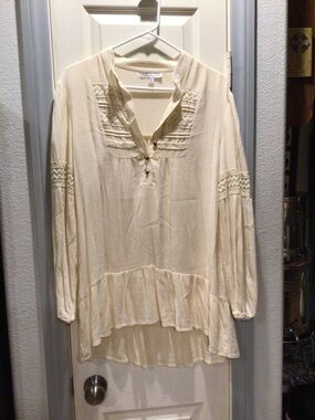 KEREN hart Cream Bohemian Tunic Blouse